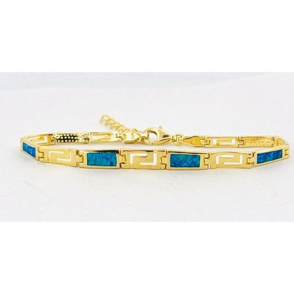 Vintage Estate Gold Over Sterling Silver 925 Blue Opal Inlay Bracelet 6.5” - Picture 1 of 10